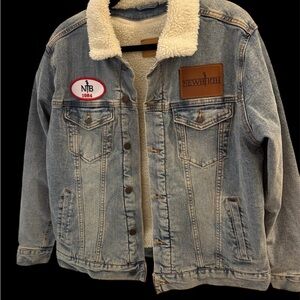 Denim Jacket with Sherpa Collar and Patches
